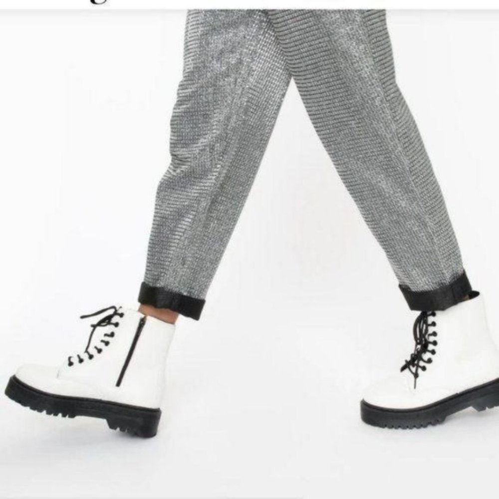 !! RESTOCKED !! White Vegan Leather Lace Up Combat Boots - Picture 6 of 11